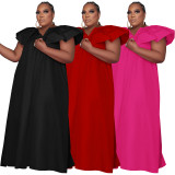 Plus Size Large Ruffle V-neck Patchwork Big Swing Dress TE-4611
