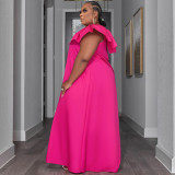 Plus Size Large Ruffle V-neck Patchwork Big Swing Dress TE-4611
