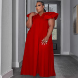 Plus Size Large Ruffle V-neck Patchwork Big Swing Dress TE-4611