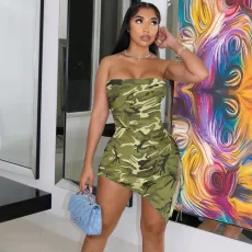 Tube Top Print Split Irregular Mini Dress XHSY-19547