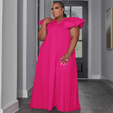 Plus Size Large Ruffle V-neck Patchwork Big Swing Dress TE-4611