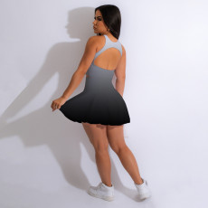 Gradient Hollow Out Vest And Pleated Skirt 2 Piece Set MEI-9301