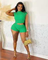 Solid Color Short Sleeve Shorts Two Piece Set OY-6502