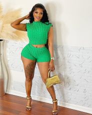 Solid Color Short Sleeve Shorts Two Piece Set OY-6502