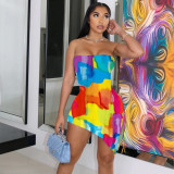 Tube Top Print Split Irregular Mini Dress XHSY-19547