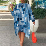 Plus Size Colorful Stripe Long Sleeve Midi Dress NY-10259