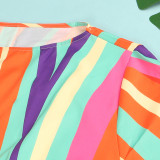 Plus Size Colorful Stripe Long Sleeve Midi Dress NY-10259