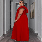 Plus Size Large Ruffle V-neck Patchwork Big Swing Dress TE-4611