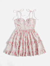 Sexy Ruffles Sling Print Dress FSXF-F389