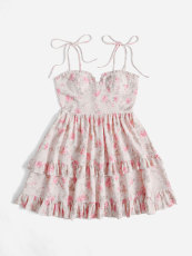 Sexy Ruffles Sling Print Dress FSXF-F389