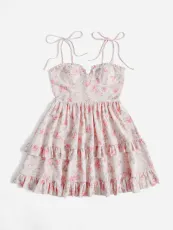 Sexy Ruffles Sling Print Dress FSXF-F389