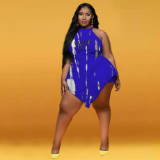 Plus Size Tie Dye Sleeveless Sexy Irregular Romper XMF-255