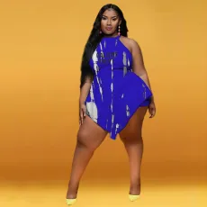 Plus Size Tie Dye Sleeveless Sexy Irregular Romper XMF-255