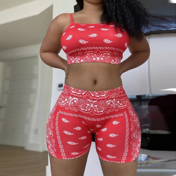 Sexy Print Sling Vest And Shorts Two Piece Set GLF-08072