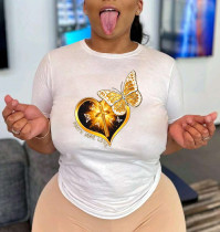 Plus Size Print Round Neck Short Sleeve T-shirt WAF-8888