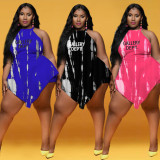 Plus Size Tie Dye Sleeveless Sexy Irregular Romper XMF-255