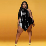 Plus Size Tie Dye Sleeveless Sexy Irregular Romper XMF-255