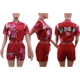 Fashion Sports Short Sleeve Baseball Coat Shorts Suit TK-6281