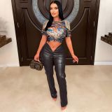 Tight Low Waist PU Leather Pants GWDS-230389