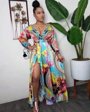 Fashion V Neck Long Sleeve Print Dress GDNY-2212