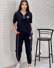 Hooded Embroidery Short Sleeve Two Piece Pant Set GYSF-2805