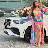 Casual Print Long Coat And Sling Dress 2 Piece Set FSXF-F501