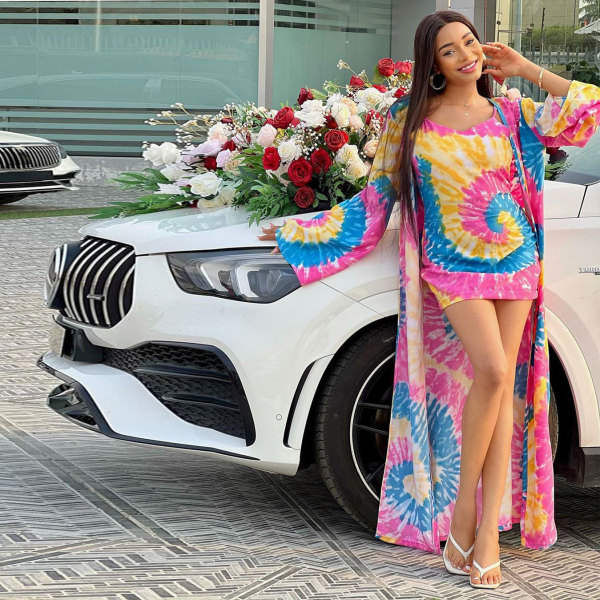 Casual Print Long Coat And Sling Dress 2 Piece Set FSXF-F501