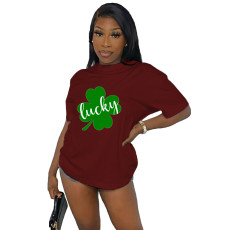 Plus Size Casual Print O Neck Loose T Shirt ML-7513