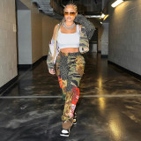Zipper Camo Print Patchwork Straight Pants LSD-83210