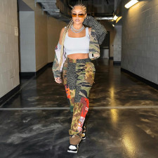 Zipper Camo Print Patchwork Straight Pants LSD-83210