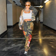Zipper Camo Print Patchwork Straight Pants LSD-83210