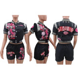 Fashion Sports Short Sleeve Baseball Coat Shorts Suit TK-6281