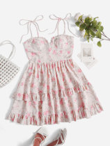Sexy Ruffles Sling Print Dress FSXF-F389