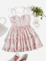 Sexy Ruffles Sling Print Dress FSXF-F389