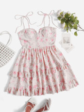 Sexy Ruffles Sling Print Dress FSXF-F389