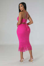 Tassel Fishnet Knitted Casual Two Piece Skits Set OSM-4387
