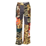 Zipper Camo Print Patchwork Straight Pants LSD-83210
