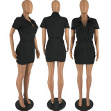 Fashion Zip Pocket Solid Color Mini Dress FOSF-8348