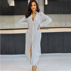Long Sleeve Striped Printed Loose Casual Long Dress SFY-2301