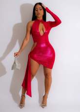 Sexy Single Shoulder Long Sleeve Irregular Mini Dress GWDS-230405