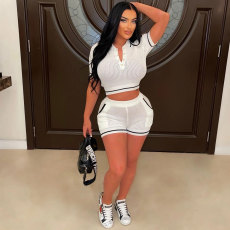 Short Sleeve Slim Sweater Two Piece Short Set NY-091