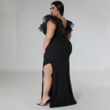 Plus Size Solid Color Slim Split Even Dress NNWF-7801