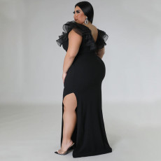 Plus Size Solid Color Slim Split Even Dress NNWF-7801
