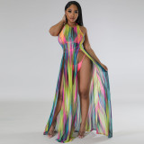 Tie-dye Print Big Split Beach Cover Up Dress TE-4607