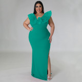 Plus Size Solid Color Slim Split Even Dress NNWF-7801