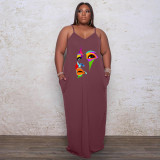 Plus Size Print Loose Sling Maxi Dress WAF-7208270