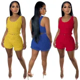 Casual Knits Sleeveless Two Piece Shorts Set YD-8693