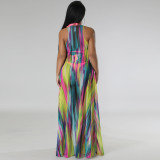 Tie-dye Print Big Split Beach Cover Up Dress TE-4607
