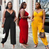 Plus Size Solid Color Sling Jumpsuit WPF-80908
