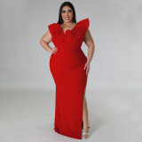 Plus Size Solid Color Slim Split Even Dress NNWF-7801